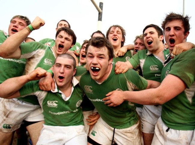 The Irish team celebrate winning RBS Six Nations U20 Championship