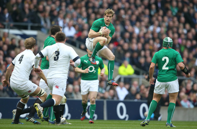 Andrew Trimble catches a ball in midair