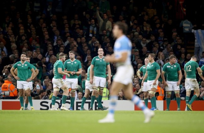 Ireland players dejected after Argentina's third try
