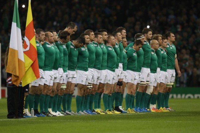 Ireland team at the national anthem