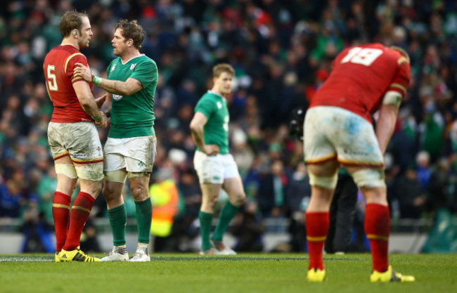 Alun Wyn Jones and Jamie Heaslip at the final whistle