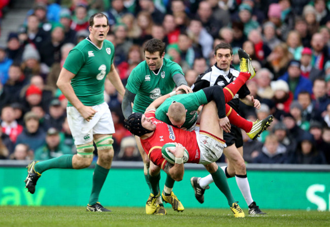 Keith Earls tackles Tom James