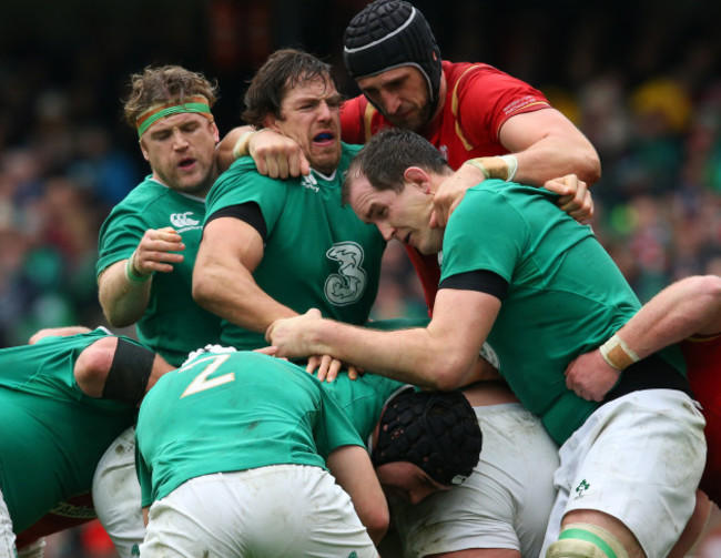 Ireland’s Jamie Heaslip Mike McCarthy Devin Toner and Wales’s Luke Charteris