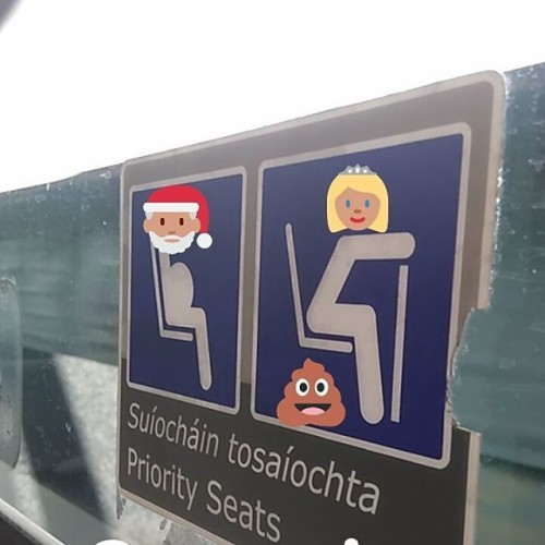 Irish rail please make these faces appear on your signage. #commute #irishrail well-placed #emoji #snapchat etch #lovindublin