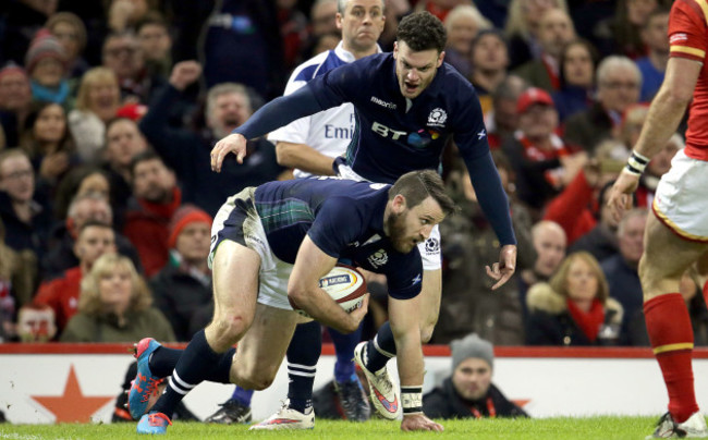 Tommy Seymour is congratulated by Duncan Taylor