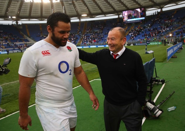Eddie Jones at the end of the match with Billy Vunipola