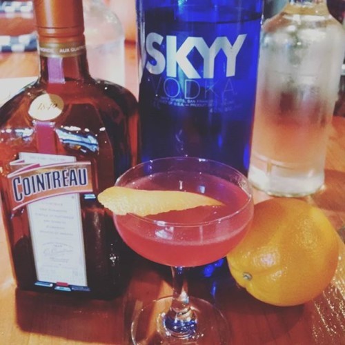 Morning cosmopolitan! $10 only at the county general west end! #vodka #cointreau #cosmo #cosmococktail #queenwest #thecountygeneralwest #thecountygeneral #saturday #cloudy #lime #limejuice #cranberryjuice