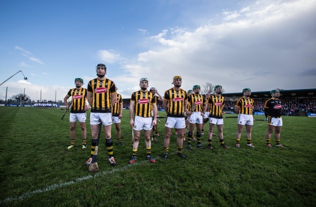 Kilkenny players stand together for the national anthems