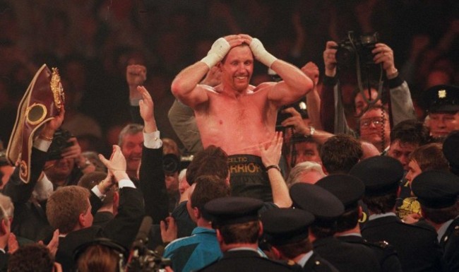 Stephen Collins celebrates after beating Chris Eubank