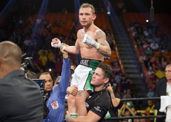 Carl Frampton celebrates winning