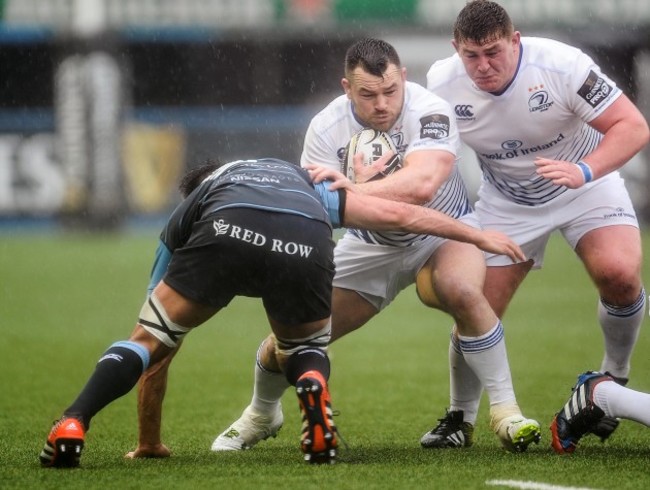 Cian Healy evades the tackle of Ellis Jenkins