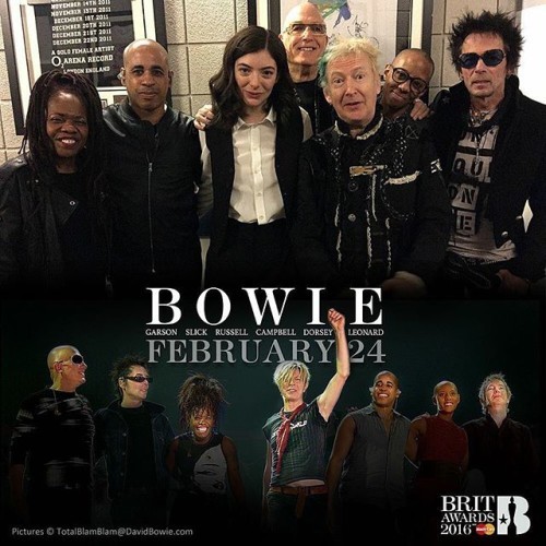 STANDING OVATION FOR BRITS BOWIE TRIBUTE Oh man! Wonder if he'll ever know Following moving spoken word tributes from singer Annie Lennox and actor Gary Oldman, Lorde joined David Bowie's touring band for a beautiful and heartfelt rendition of Life On Mars?, at the Brit Awards ceremony in the London O2 Arena tonight (Wednesday). After Annie's touching eulogy, Gary Oldman accepted the Brits Icon Award on behalf of David Bowie and gave an equally moving speech before introducing Lorde singing with the last Bowie touring band. The band, consisting of (in alphabetical order): Sterling Campbell (drums), Gail Ann Dorsey (bass), Mike Garson (piano), Gerry Leonard (guitar), Catherine Russell (keyboards and guitar) and Earl Slick (guitar), ran through a medley of Space Oddity, Rebel Rebel, Let's Dance, Ashes To Ashes, Ziggy Stardust, Fame, Under Pressure and Heroes. Lorde entered the stage as the medley segued into a piano led, full band rendition of Life On Mars?. The 19-year-old singer delivered a stylish and beautifully fragile but assured performance, prompting a standing ovation from the capacity crowd and gathered celebrities. During rehearsals earlier in the day Lorde posed with the band for pictures and expressed her gratitude for being given the honour of performing with them in David's honour. Following the sad announcement of David's passing in January, she posted this tribute to him on her FB page: http://smarturl.it/LordeDBFBtribute Meanwhile, you can watch both Annie Lennox and Gary Oldman's contributions on the official Brit Awards 2016 YouTube channel: http://smarturl.it/AnnieGaryTributesYT And if it's still there when you look, Slate have hosted a video of the Band's full performance: http://smarturl.it/BowieTributeSlate (See DavidBowie.com for more images) ‪#‎BowieBrits‬ ‪#‎BowieLorde‬ ‪#‎BowieLennoxOldman‬