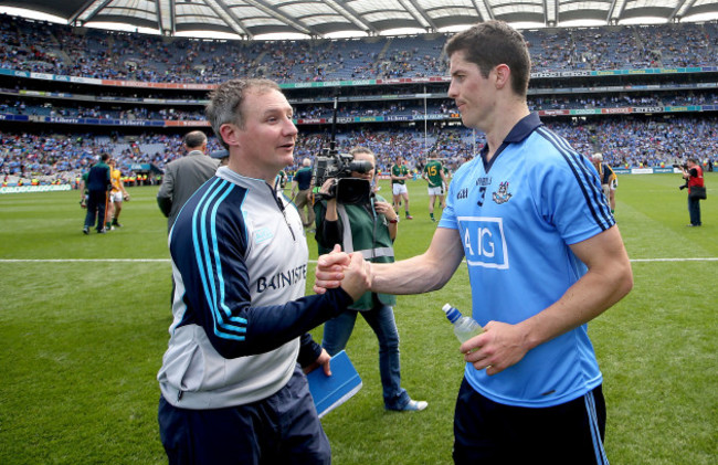 Jim Gavin and Rory O&Otilde;Carroll celebrate after the game