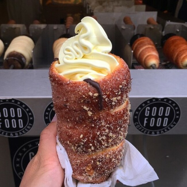 Last day in Prague and I had to get another one of these trdelniks (Slovak pastry grilled and rolled in sugar/walnut mix). I did the American thing and added soft serve.