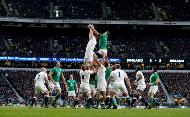 CJ Stander jumps with George Kruis