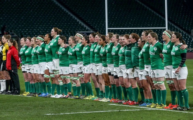 The Ireland team stands for the national anthem