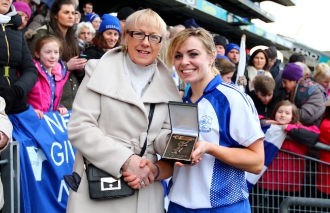 Anna Geary is presented with her Player of The Match Award by Maol Muire Tynan