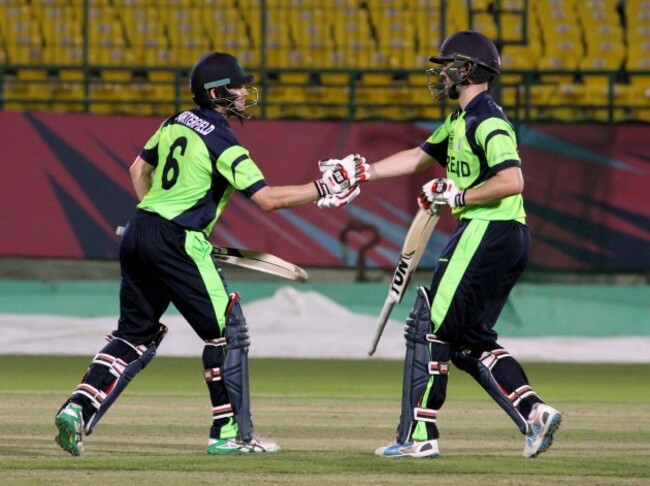 William Porterfield and Andrew Balbirnie celebrate their century stand