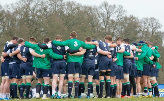The Ireland players huddle