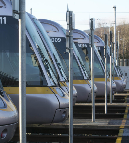 18/02/2016. Luas Strike. Pictured Luas trams lined