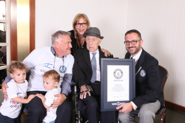 Guinness World Records announces new Oldest man - Israel Kristal - Marco Frigatti Head of Records - son Heim Kristal daughter Shula Kuperstoch & great grandkids