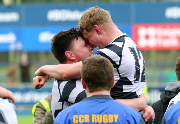Sam Hastings and Fineen Wycherley celebrate after the game