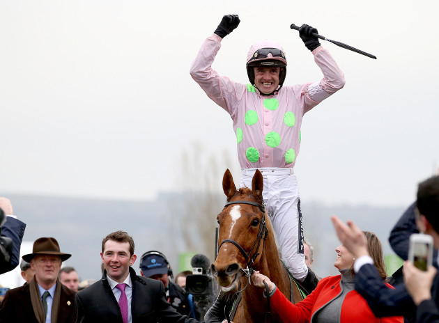 Ruby Walsh celebrates winning the Stan James Champion Hurdle on Annie Power