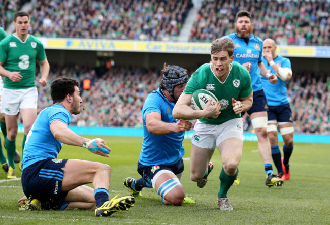 Andrew Trimble scores the first try of the game