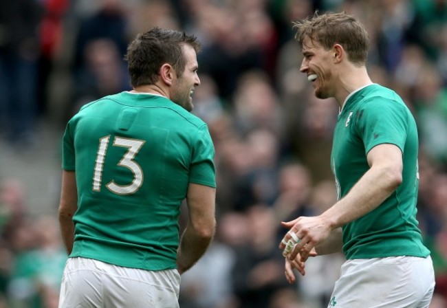 Jared Payne celebrates his try with Andrew Trimble