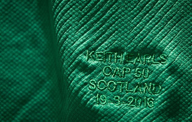 A view of Keith Earls 50th cap jersey