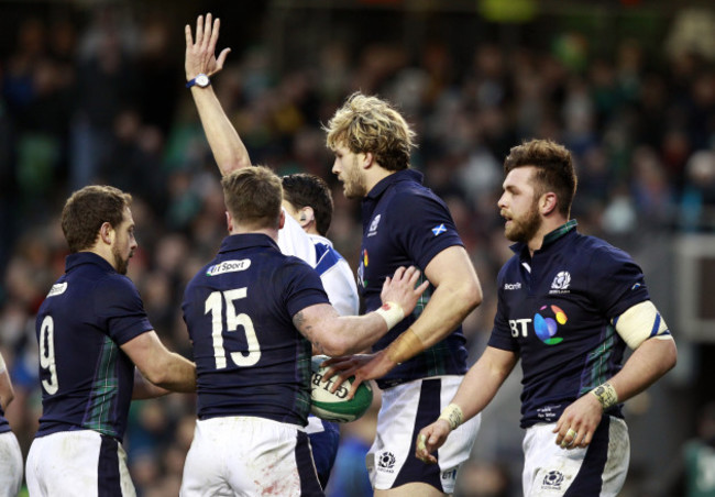 Richie Gray celebrates scoring a try