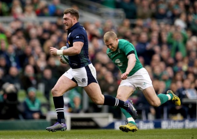 Stuart Hogg breaks free to score the first try