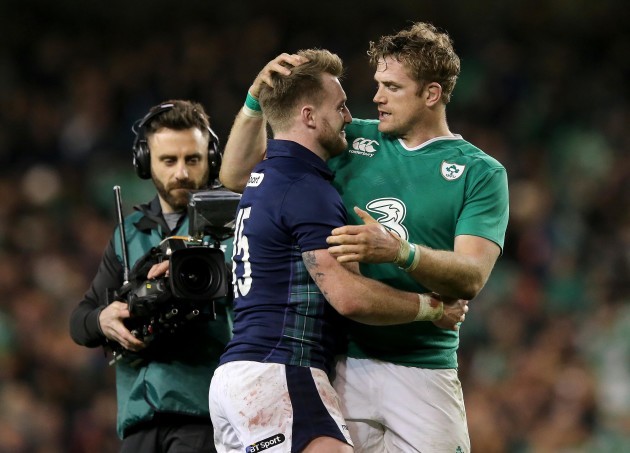 Jamie Heaslip with Stuart Hogg at the end of the game