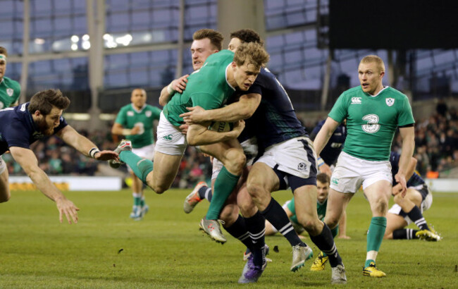 Andrew Trimble with Alex Dunbar and Stuart Hogg