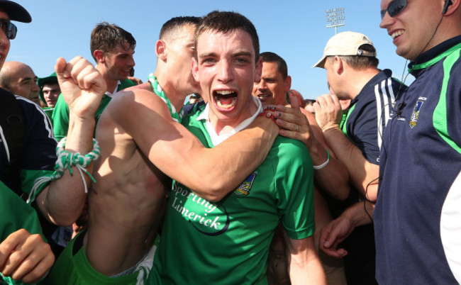 Seanie Tobin celebrates at the final whistle with fans