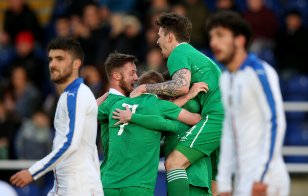 Republic of Ireland players celebrate the opening goal