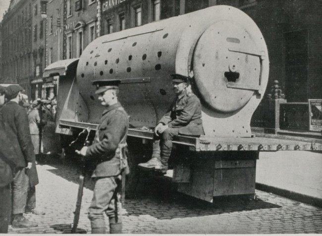 Boiler used as armoured tank by British Army