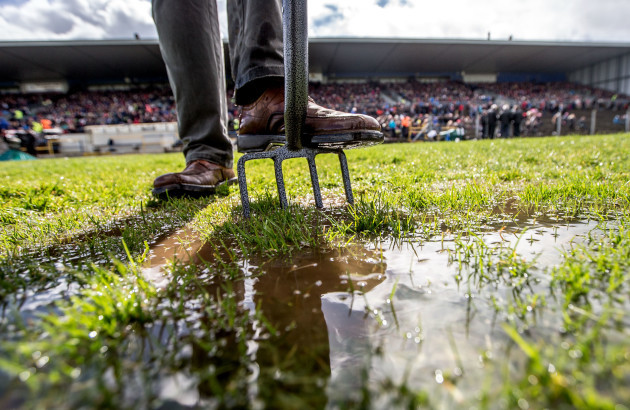 A stewart tries to clear water before the game