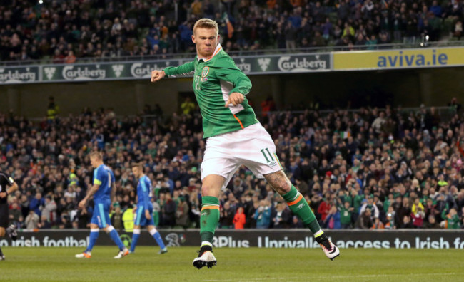 James McClean celebrates scoring Ireland's second from the penalty spot