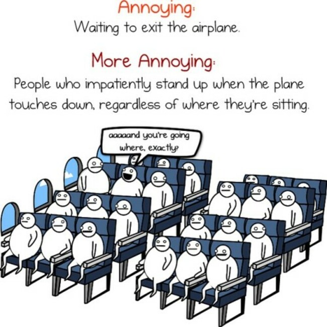 FYI...standing up as soon as the plane lands will NOT make you get out any faster.