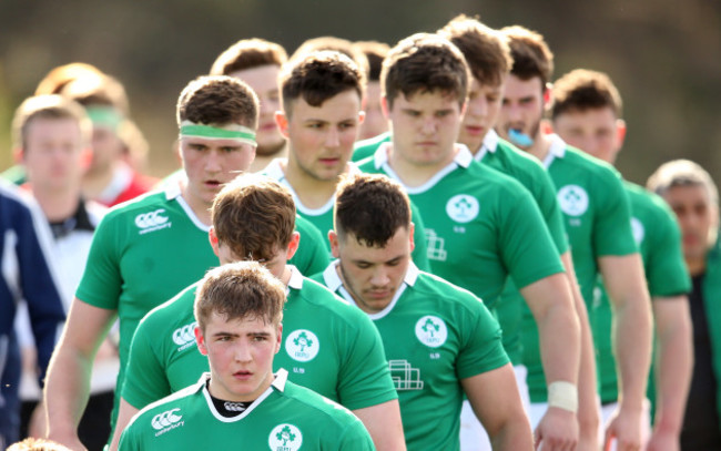 Ireland players make their way to the pitch