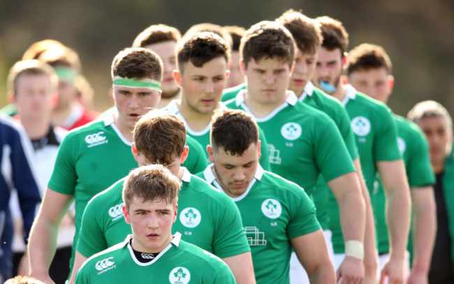 Ireland players make their way to the pitch