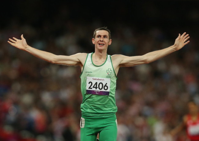 Michael McKillop celebrates winning gold