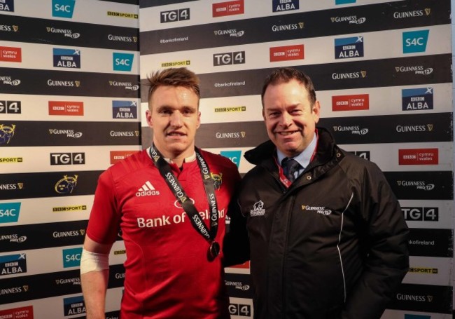 Munster’s Rory Scannell wins the Guinness Pro12 Man of the match award presented by Ken O'Dea