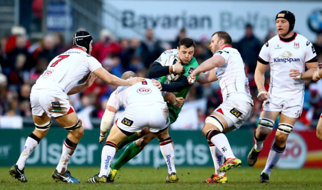 Chris Henry, Callum Black, Roger Wilson and Franco van der Merwe keep an eye on Robbie Henshaw