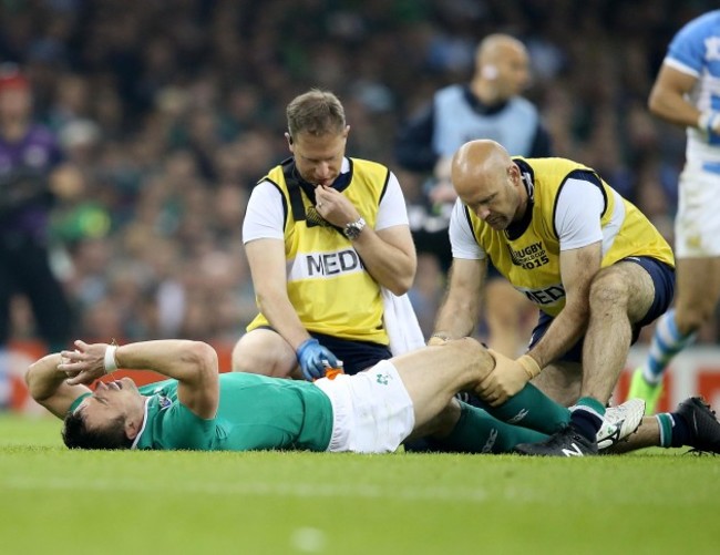 Tommy Bowe down injured with James Allen and Dr Eanna Falvey