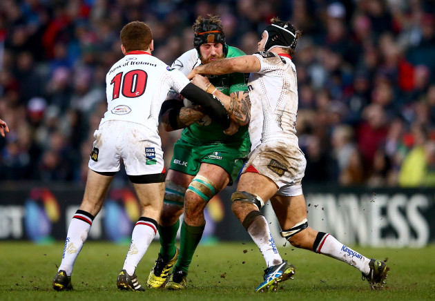 Paddy Jackson and Chris Henry tackle Aly Muldowney
