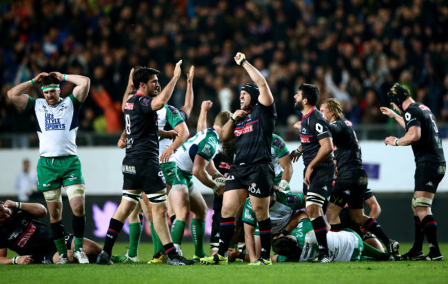 Fabien Barcella celebrates at the final whistle