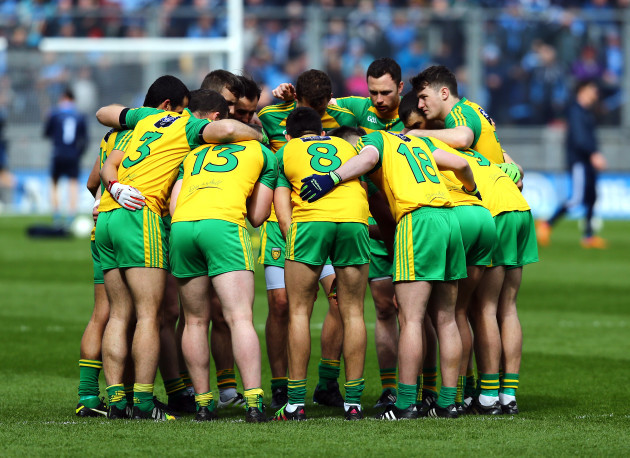 The Donegal team huddle