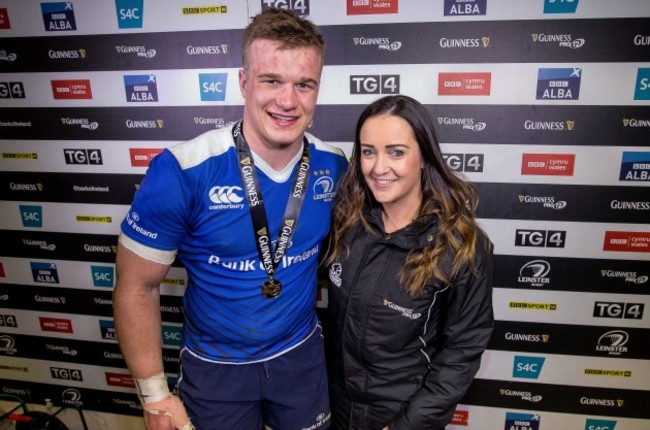 Gemma Bell presents the Guinness PRO12 Man of the Match Award to Josh van der Flier